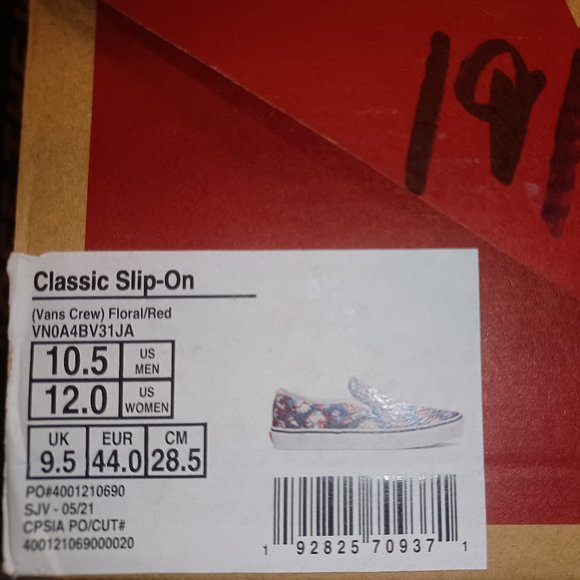 Vans Men's 10.5 Classic Slip-On Crew Floral/Red VN0A4BV31JA - Picture 3 of 12